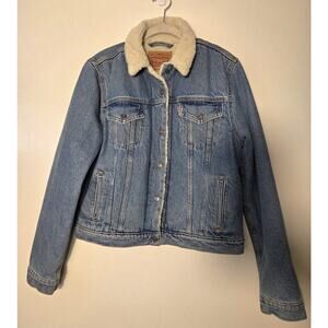 Levi's Original Short Sherpa Lined Trucker Jacket Med Wash Women's L CW 37/2009